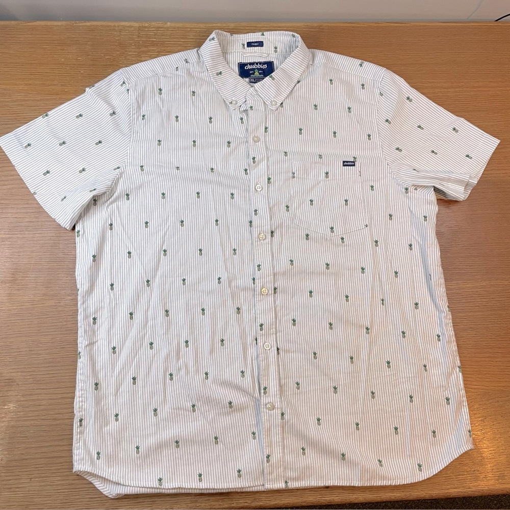 Chubbies The Friday Shirt SS XL Men's White Grey Striped Pineapple Button Down - Picture 10 of 13